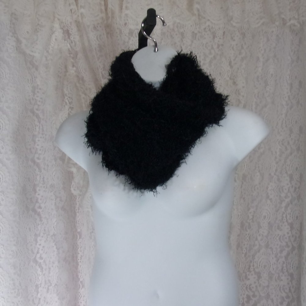 ScUnci Black Eyelash Scarf/wrap/hoodie NWOT
